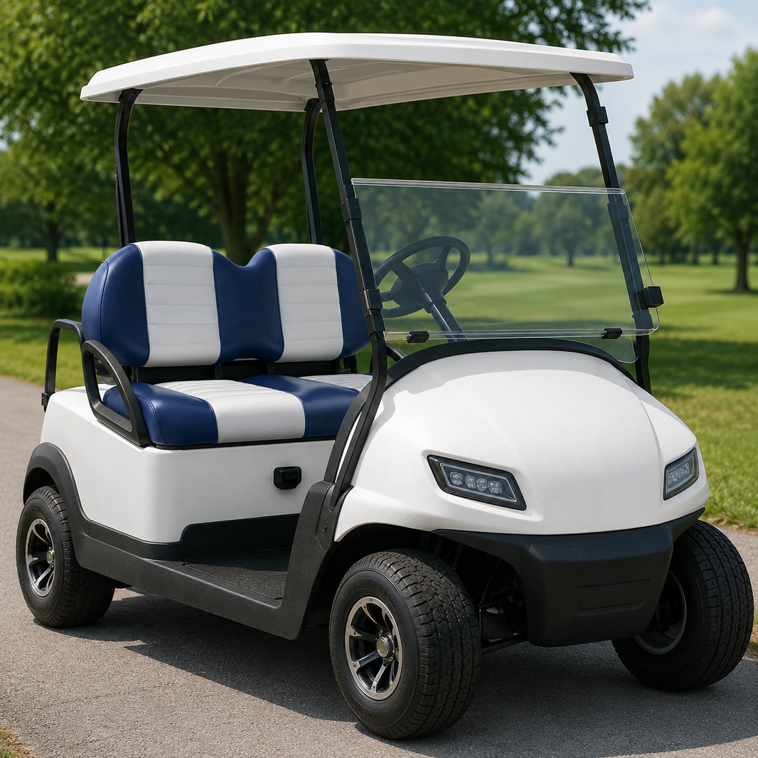 EZGO Medalist / TXT Front Seat Golf Cart Seat Complete Set: Blue & White | IN STOCK NOW!