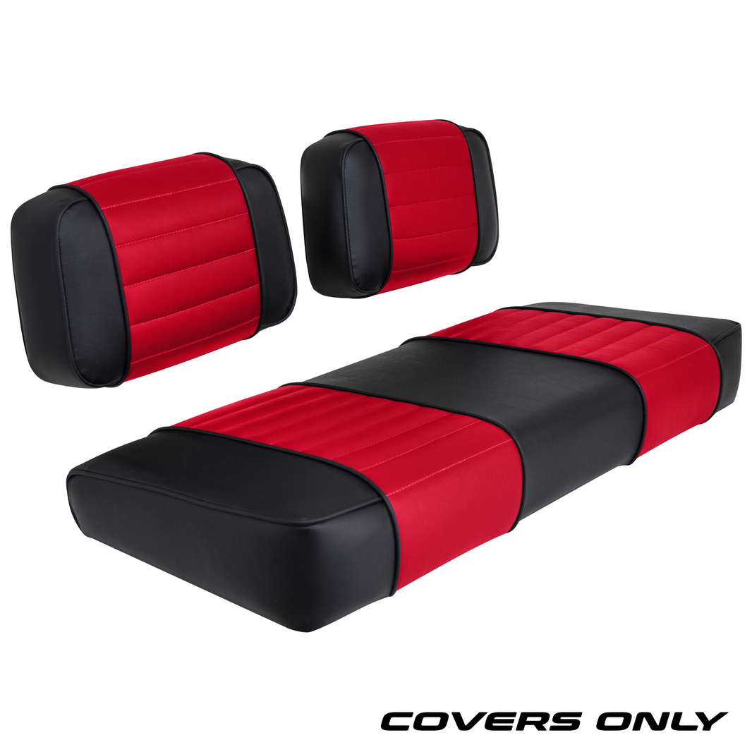 Club Car DS 79-99 Series Golf Cart Seat Cover Set Premium Designer Sewn - Black / Red